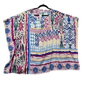 Chicos Poncho Womens S/M Colorful Abstract Aztec Sleeveless Flowy Beach Boho Top